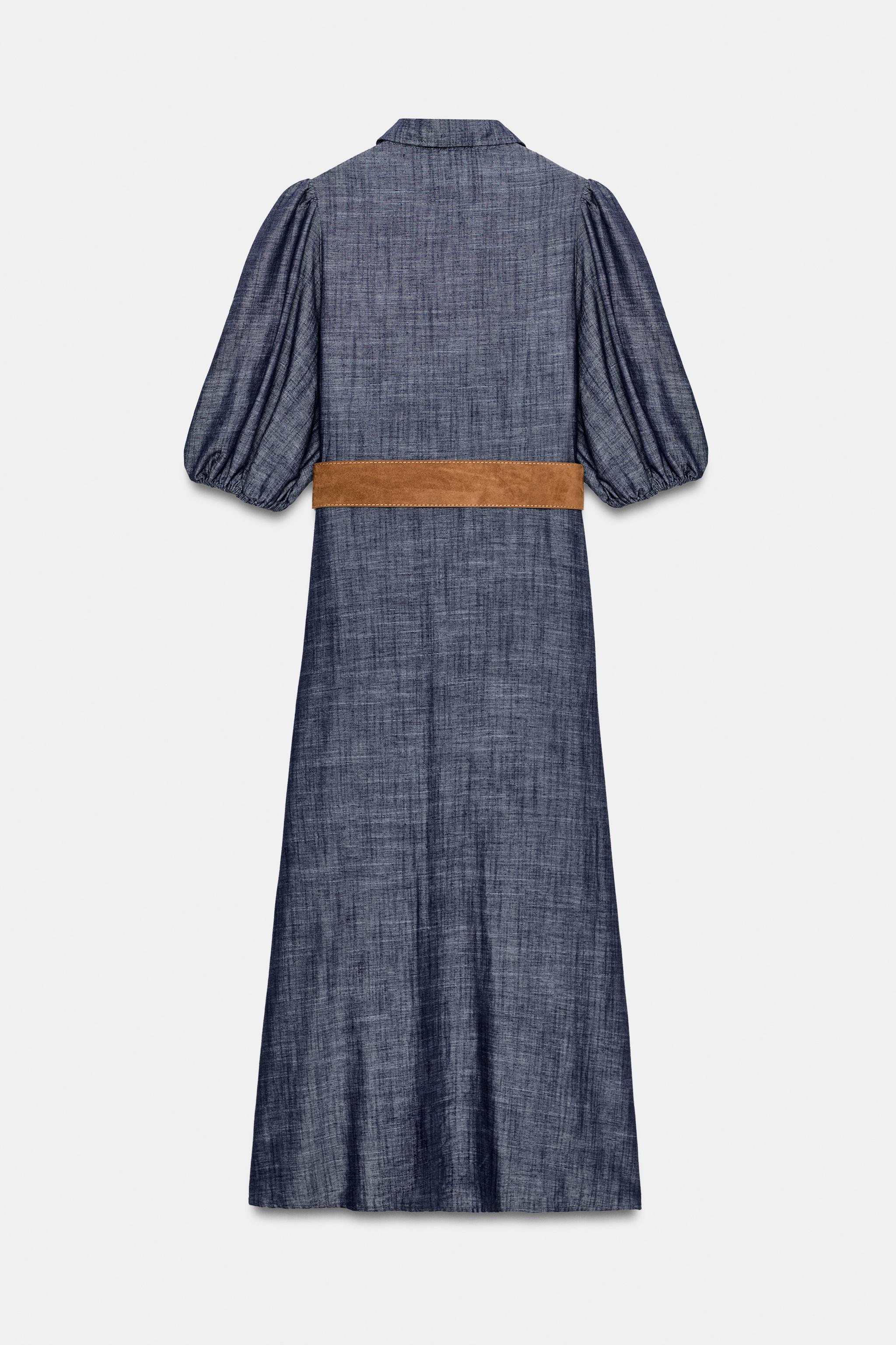 LINEN BLEND MIDI DRESS WITH BELT